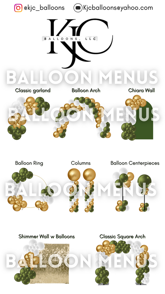 KJC Balloons, LLC - Client Balloon Menu