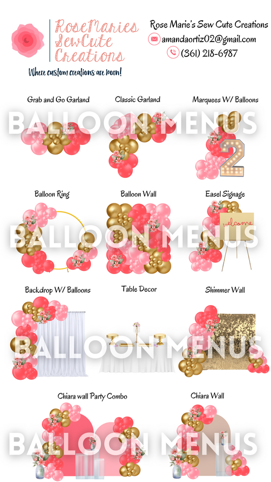 Rose Marie’s Sew Cute Creations- Client Balloon Menu