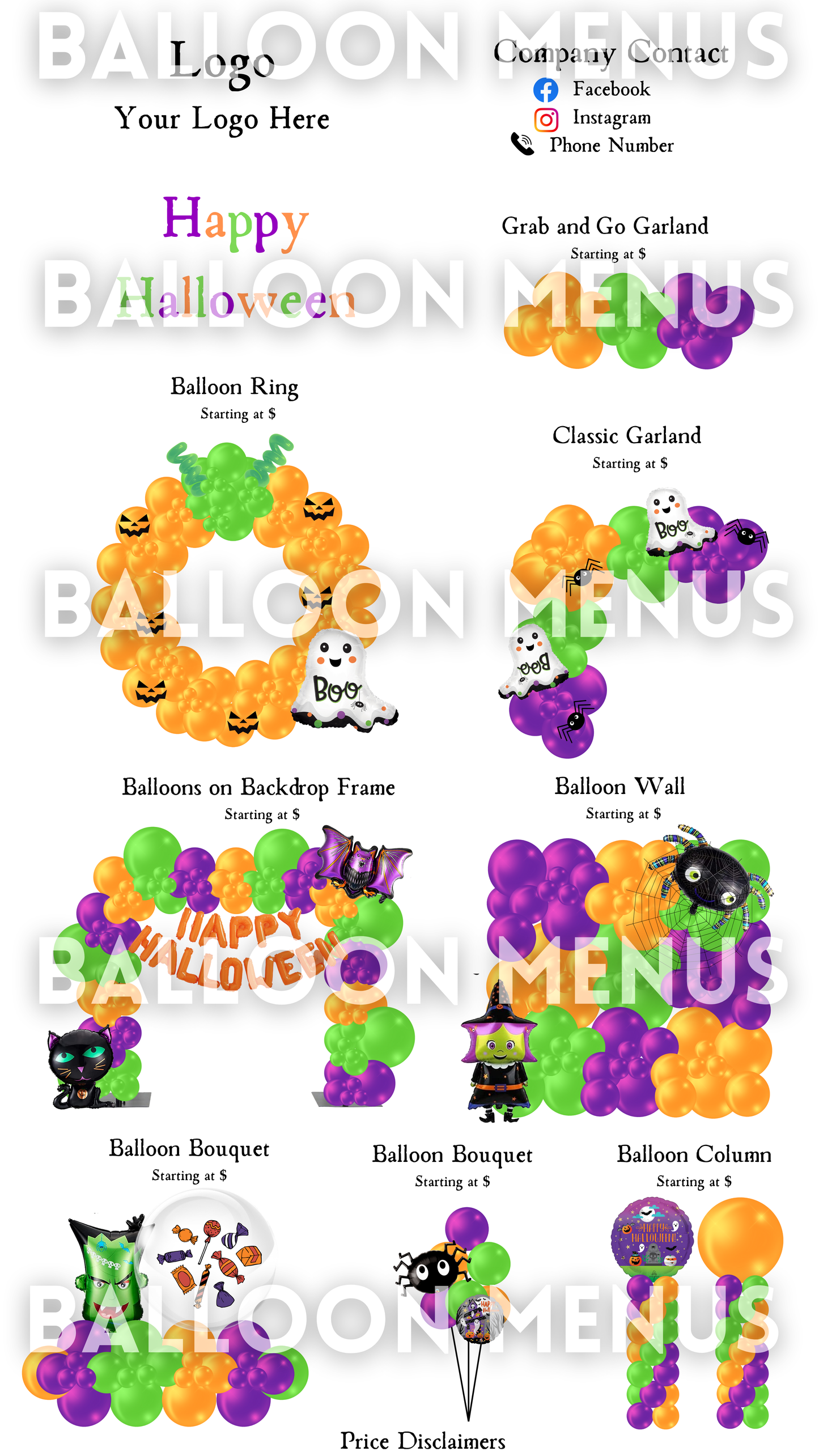 Seasonal Spooky Halloween Balloon Menu Template-Editable